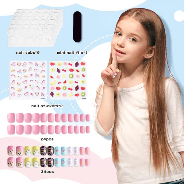 Kids Nail Design Tool Set with DIY Sticker Unicorn Fruit Cartoon Nail Decoration Gift Nail Studio Decoration Birthday Christmas Princess Gift