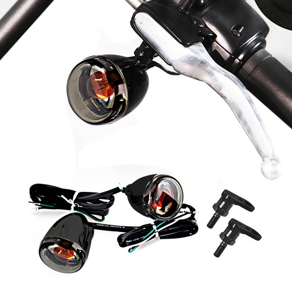 Black Turn Signal With Relocation Bracket Swivel Kit For Harley Dyna Fatboy Softail