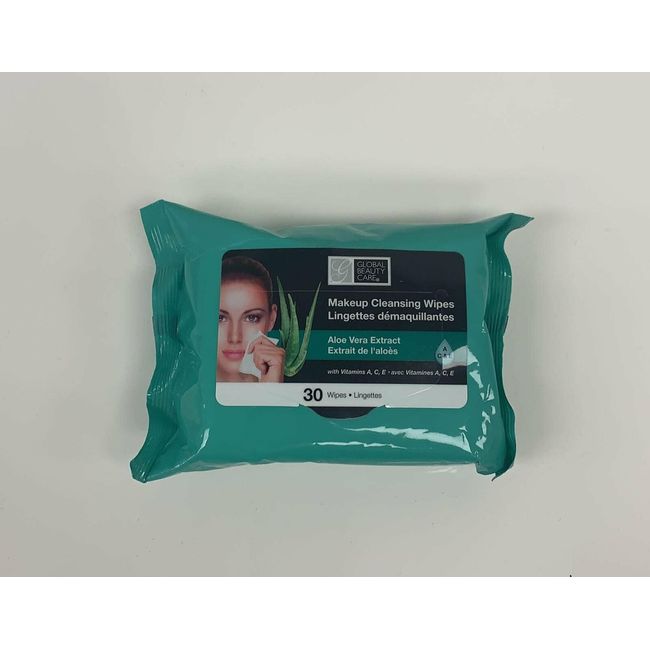 Global Beauty Care Makeup Cleansing Wipes w/ Aloe Vera Extract, 30 count