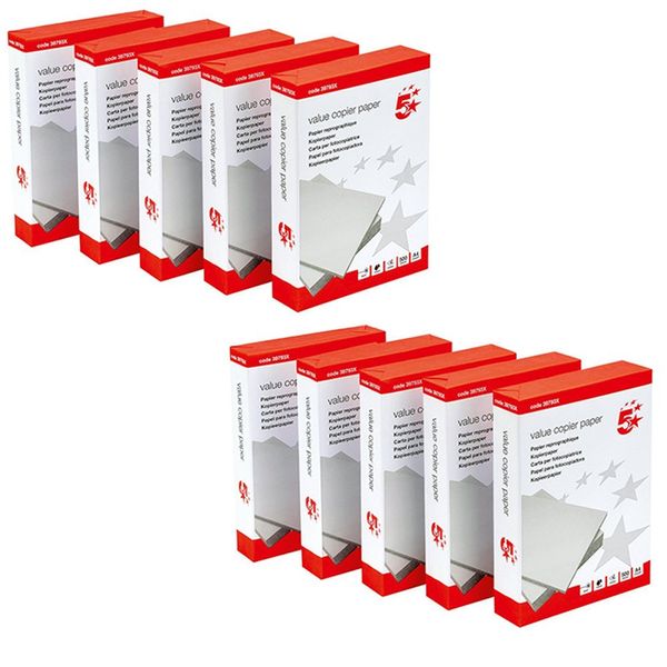 5 Star Office Value Copier Paper Multifunctional Ream-Wrapped 75gsm A4 White - 2 Boxes Containing 10 Reams