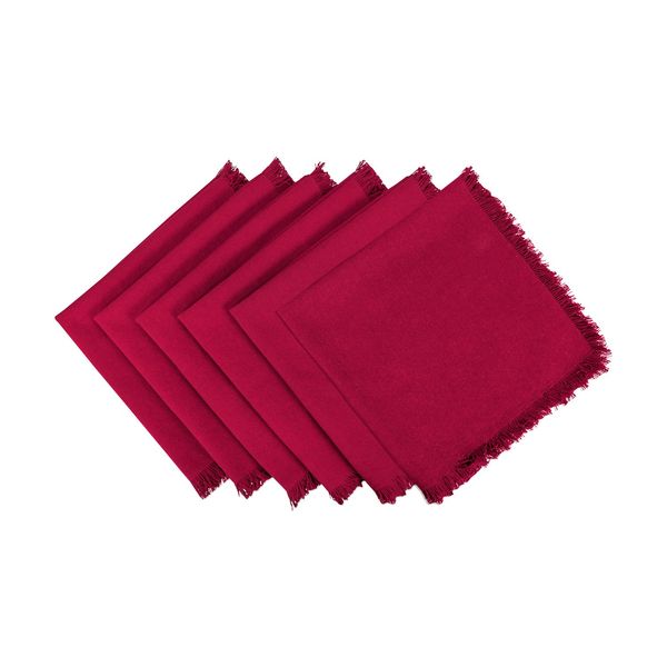 DII Everyday Collection, Fringed Solid Tabletop, Napkin Set, Wine, 6 Piece