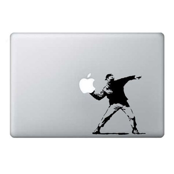 Macbook 13, 15, 17 inch decal sticker Black Banksy Riot Flowers