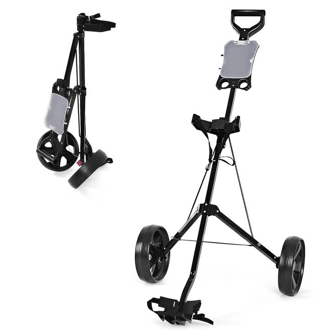 GOPLUS 2-Rad Trolley, Golftrolley mit Anzeigetafel, klappbarer Golfwagen mit verstellbarem Gurt und bequem Griff, Golfkart mit Fußbremse, Schiebenwagen für Golf, schwarz, klappbar