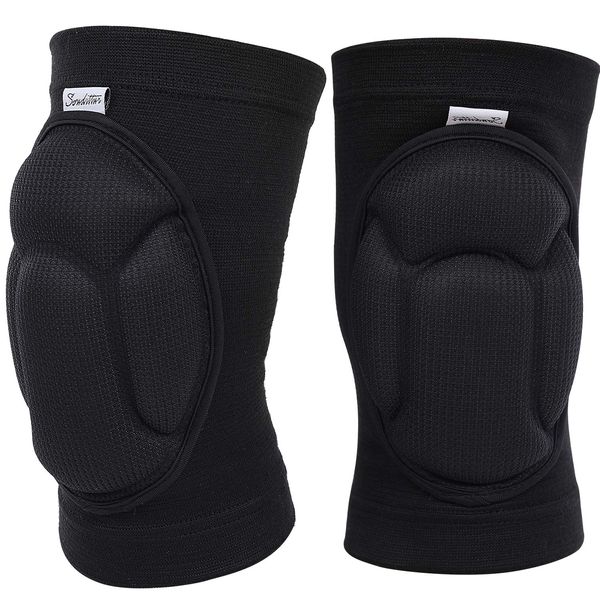 Soudittur Volleyball Knee Pads for Men Women, Thick Sponge Collision Avoidance Warm, Anti-Slip Knee Sleeve, for Football, Yoga, Dance, Work, Gardening(2PCS, Black)