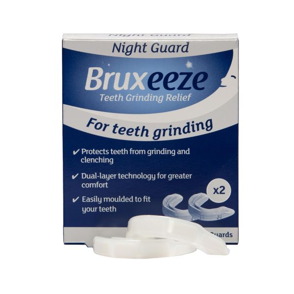 Bruxeeze Dental Self-fit Night Guard - Relieves Teeth Grinding & Jaw Clenching - Teeth Grinding Guard for Men & Women - Mouldable Mouthguard to Stop Bruxism, 2 Pack