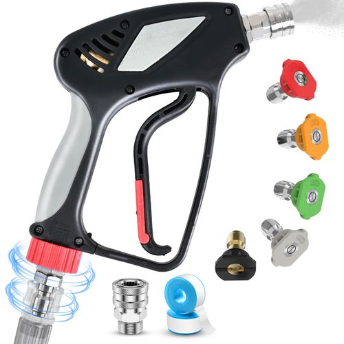 Sealegend Pressure Washer Gun, 5000 PSI / 10.5 GPM High Pressure Washer Gun with 3/8" Swivel Quick Connector, 1/4” Short Car Wash Foam Gun with 5 Nozzle Tips and M22-14mm Stainless Steel Adapter