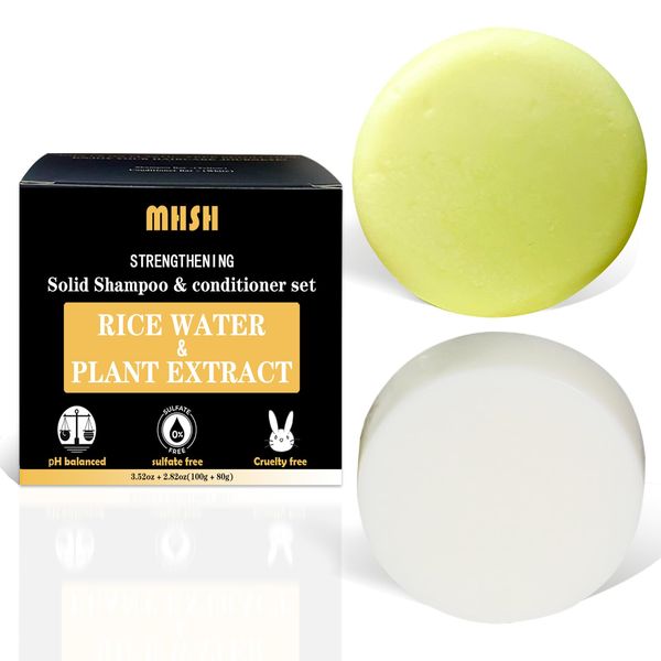 Rice Bar Shampoo and Conditioner Bar for Hair Growth, 100g 80g Rice Water Shampoo Bar & Conditioner Soap for Strengthening Hair, 2Pcs Set, Cold Press, Soap Free, Sulfate Free