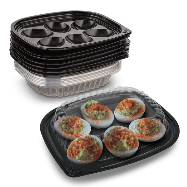 MT Products Plastic Deviled Egg Food Tray Six Egg Halves with Disposable Clear Lid - Deviled Egg Containers with Lid (12 Trays and 12 Lids) - Made in the USA