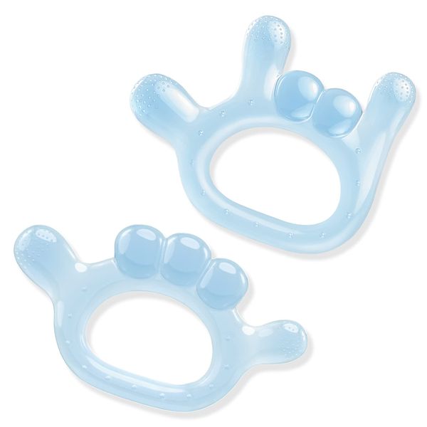 2 Pack Baby Teethers Toys for Babies, Chrxbei Infant Teether Pacifiers Toys 3 4 5 6 7 8 9 10 11 12 Months, Newborn Teething Gum Set Massager Sensory Chew Toy Boys Girls, BPA Free (2 Pack, Blue)