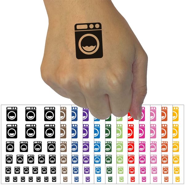 Washing Machine Laundry Temporary Tattoo Water Resistant Fake Body Art Set Collection - White (One Sheet)