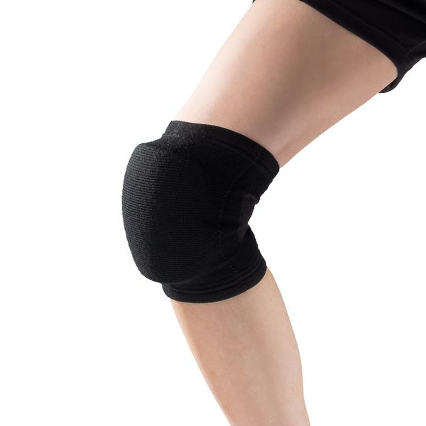 D&M Volleyball Knee Brace, Knee with Flexible Pad, 1.1 inches (28 mm), Thick Pad, Fixing, Protection, Breathable, Flexible, Impact Absorption, Elastic, Sweat Absorbent, Quick Drying, Unisex, Adults, Pack of 1, Black, Size M