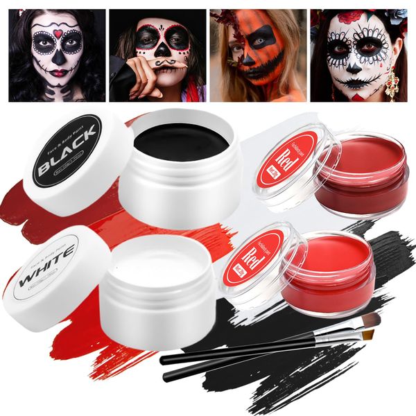 Allony Halloween Body Painting Set, Körperfarben Schwarz, Weiß unt Ro, Theaterschminke, Anwendbar auf Halloween, Karnevalsschminke, Party Make up, Wasserlöslicher Face Paint