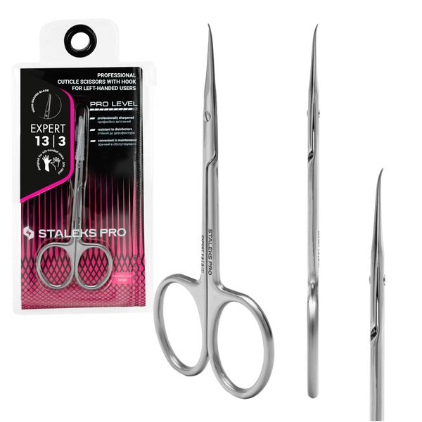 STALEKS PRO Expert 13 Type 3 Professional Cuticle Scissors with Hook for Left-Handed Users - SE-13/3