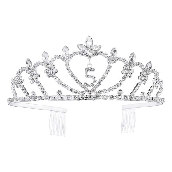 Lurrose 5th Birthday Crown Rhinestone Princess Tiara 5 Years Old Girls Headband birthday dress for 5 year old girl