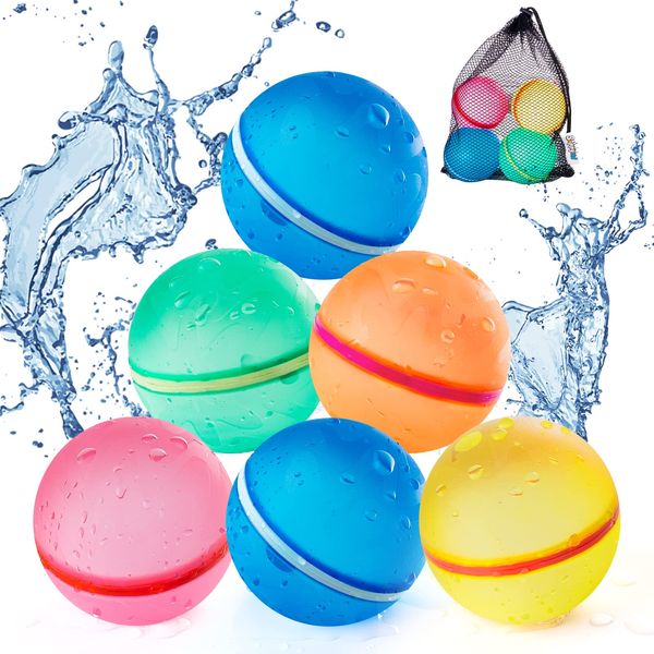 SOPPYCID Reusable Magnetic Water Balloons, Kids Summer Outdoor Toys, Quick Fill Self Sealing Water Bomb for Kids Adult Water Polo Fight Games,Summer Fun Party Water Balls with Storage Bag (6pack)