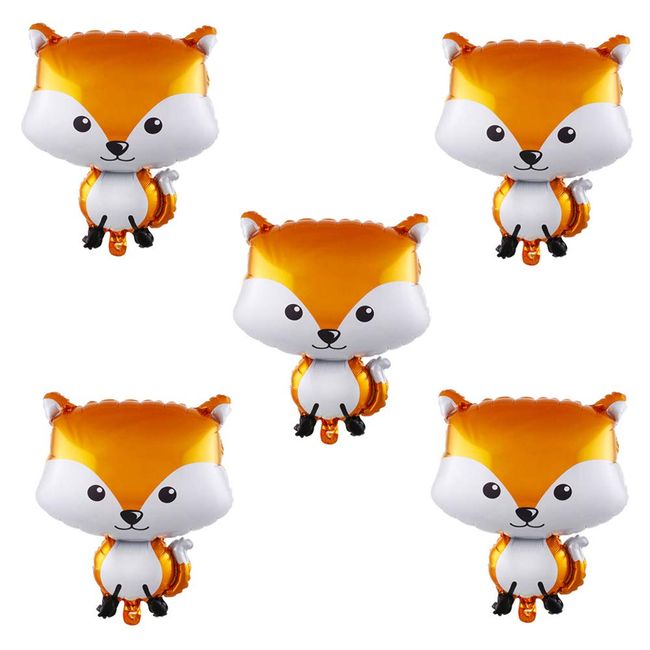 HORUIUS Fox Balloons Fox Shaped Foil Mylar Balloons for Baby Shower Kids' Boys Woodland Animals Theme Birthday Party Supplies Decorations 25 Inchs 5PCS