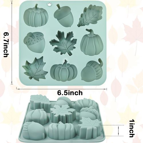 2 Pack 3D Pumpkin Silicone Mold Fall Silicone Mold Halloween Thanksgiving Candy Mold Autumn Maple Leaf Acorn Chocolate Cake Pan Baking Molds for Harvest Theme Cupcake Ice Cube Soap Making (Grey-B)