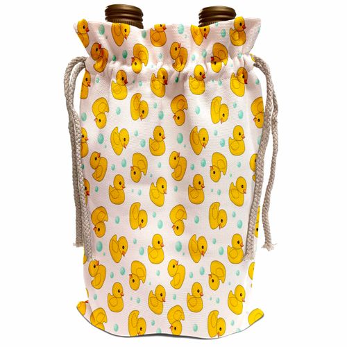 Wine Bag - Cute Rubber Duck Pattern - yellow ducks - kawaii ducky duckie - duckies and soap bubbles on white Cute Animals