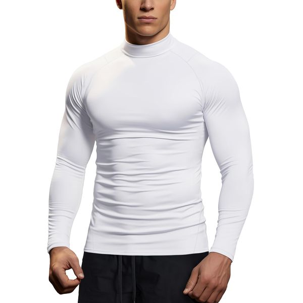 Mens Mock Neck Long Sleeve(White,M)