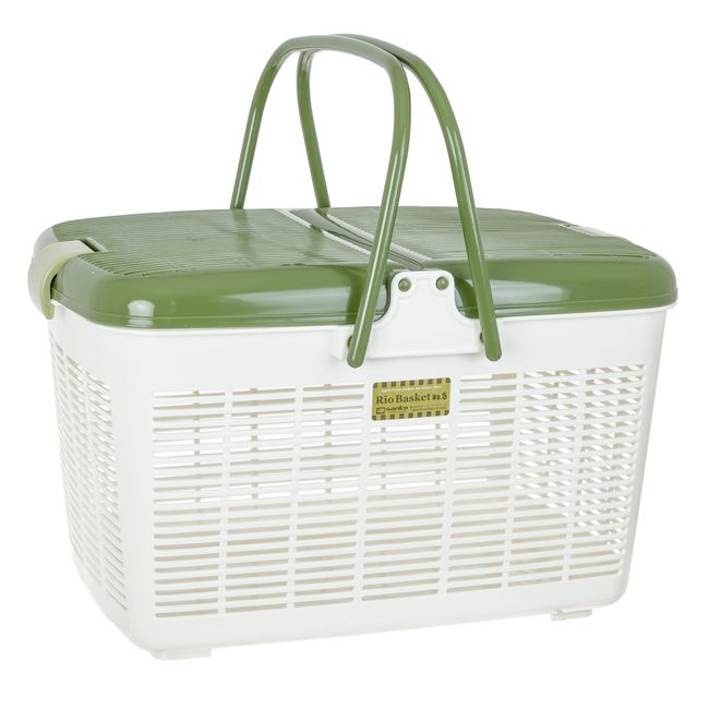 Sanko Plastic Picnic Basket, Rio Basket No.5, Earth Green, 117076, Approx. Width 14.8 x Depth 11.8 x Height 9.4 inches (37.5 x 30 x 24 cm)