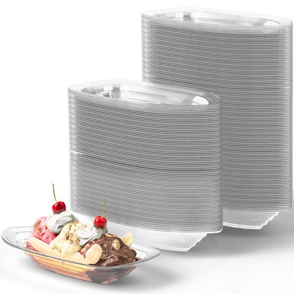 Super Fun, Recyclable Banana Split Boats 250 Pack. Best Long, 12 Oz Disposable Ice Cream Sundae Bowls. Perfect Plastic Sunday Cups for a Social or Kids Birthday Party. Great Clear Boat for Carnivals.