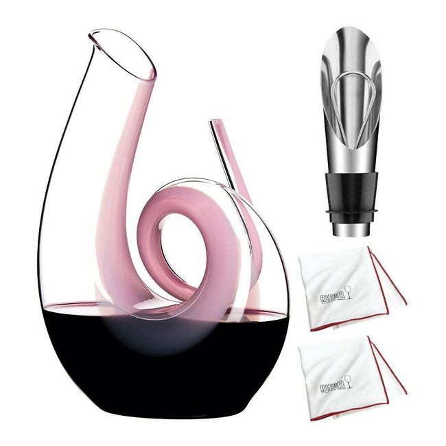 Riedel Curly Decanter Pink with 2 Polishing Cloths and Wine Pourer