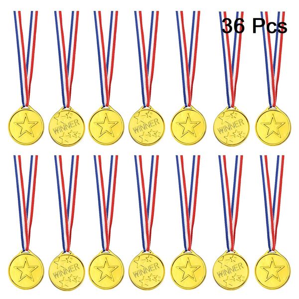 FEPITO 36 STK. Gold Siegermedaillen Kinder Plastikmedaillen Goldmedaille für Kinder Party Favor Dekorationen und Sportpreise