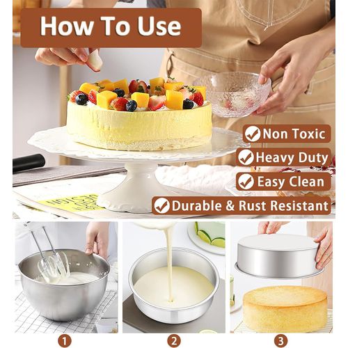 qisheng 2 Pack 6 Inch Cake Tin Non-Stick Deep Aluminum Round Cake Deep Baking Tin with Removable Bottom Cake Baking Pan Cake Mould Tin for Baking, Bakeware Wedding Birthday Christmas Party