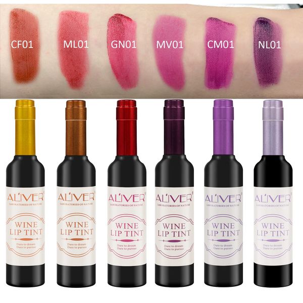 ALIVER Wine Lip Tint 6 Colors/Set, Waterproof Long Lasting Lip Stain, Non stick Cup Lip Gloss, Light