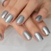 Silver Glitter Short Square Press On Nails - Glue On False Set - 24 pieces Kit