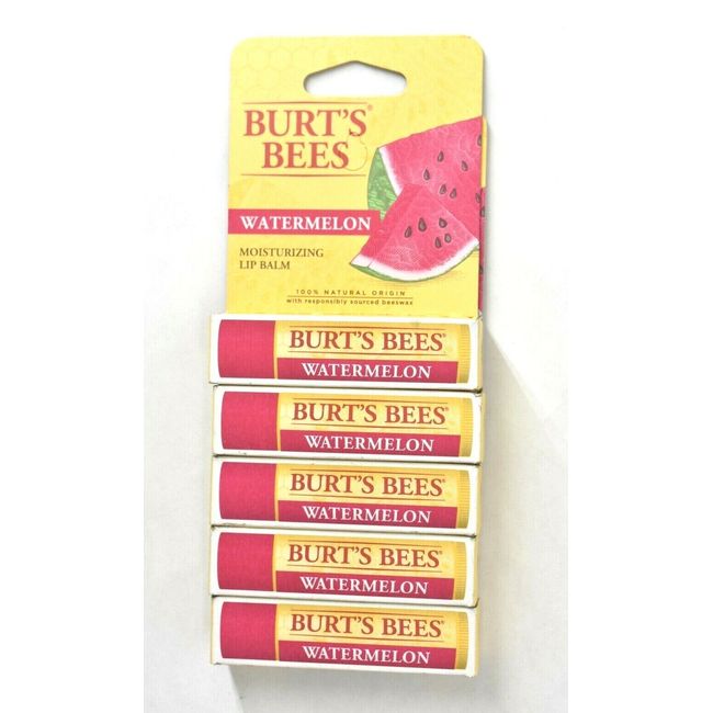 Lot Of 5 Burt's Bees Beeswax B0210492Z Watermelon Moisturizer Lip Balm Blister