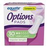 Equate Options Liners Light Bladder Leakage Protection, Regular Length Women's Incontinence Pads, Very Light Absorbency, 30 Count - 2 Pack (60 Total)