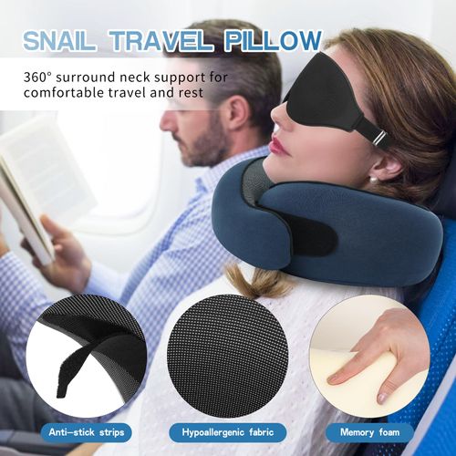 Neck Travel Pillow for Airplanes, Memory Foam Neck Pillow Airplane with Eye Mask, Compact and Ergonomic Design Travel Neck Pillow for Travel, Car Rides, Offices, and Home Use
