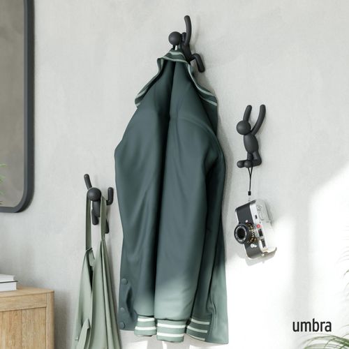 Umbra Buddy Wall Hooks – Decorative Wall Mounted Hooks for Hanging Coats, Scarves, Bags, Purses, Backpacks, Towels and More, Set of 3, Black, 10 Inch L x 7.5 Inch W x 3 Inch H