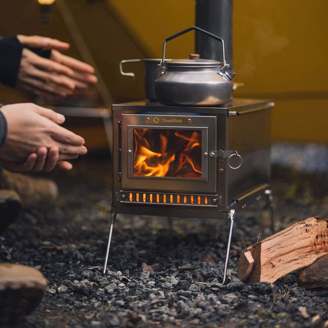 Thous Winds Wood Stove, Compact, Lightweight, Camping, Titanium, Foldable, Outdoor Stove, For Tents, Secondary Burning, BBQ, Cooking, Fireplace, Chimney Included, Storage Bag Included