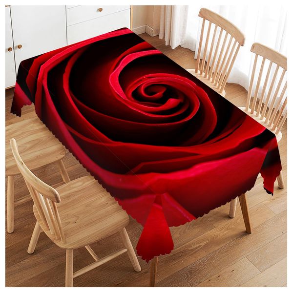 Walmsco Tablecloth Red Rose Decor For Dining Room Kitchen Rectangular Table Cover 132 * 178cm