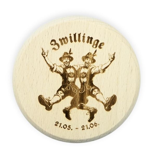 Bierglasdeckel Holz Sternzeichen Graviert (Sternzeichen Zwillinge)