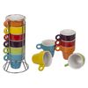 Invero Espresso Vibrant Coloured Stackable Mug Set Stand Includes 6 Ceramic Coffee Cups 60ml (per Cup) and a Chrome Stand