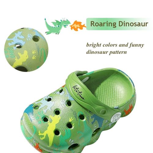 Kids Cartoon Clogs Boys Girls Toddler Dinosaur Garden Shoes Slip On Beach Pool Shower Slide Sandals Green 12-12.5 Little Kids