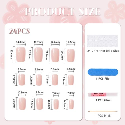Nayyana 24 pezzi dorati French Tip Press on Nails, unghie finte di media lunghezza, forma quadrata, punta finte, copertura completa per attaccare le unghie, media lunghezza