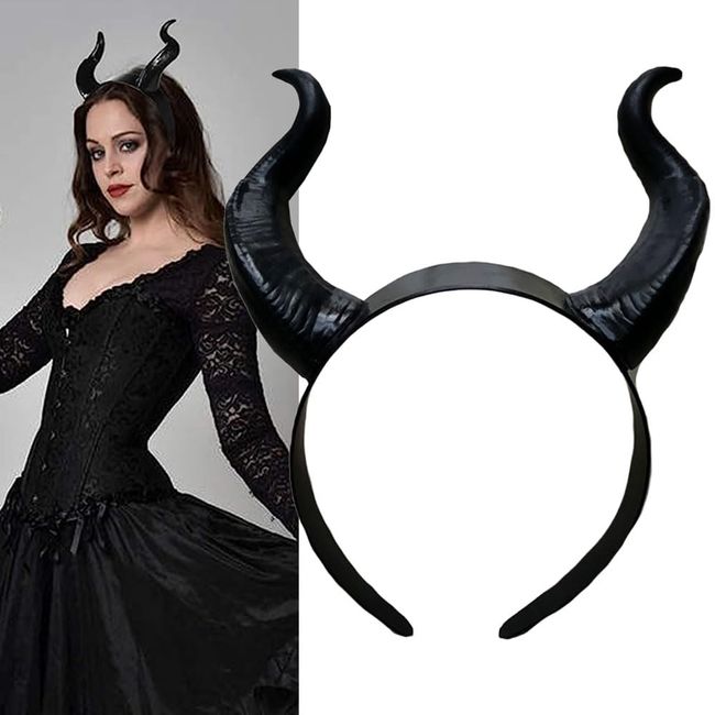 mdgfge Halloween Ox Horn Headband Black Gothic Horn Hoop Headpiece Devil Horn Headdress Hair Accessories for Women Girl Halloween Cosplay Costume Dress Up Party Decoration