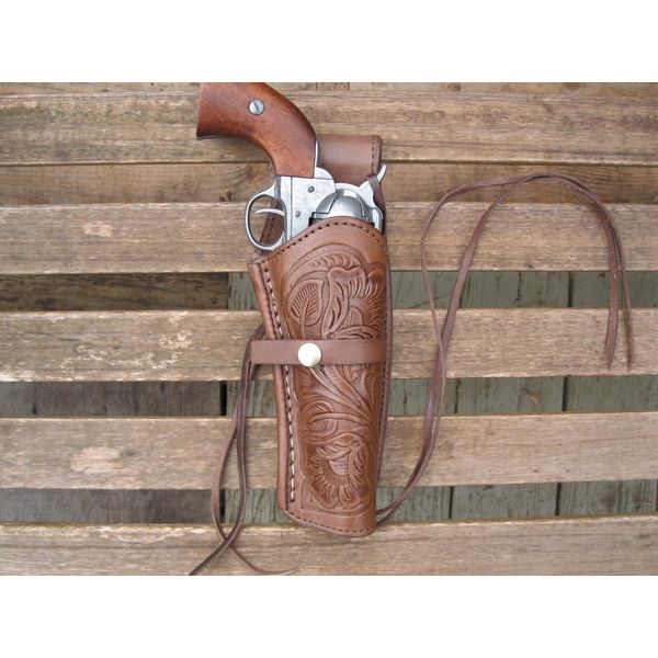 Western Express – Right – for 6” Brown Tooled Leather Gun Holster (.44 .45 Caliber)