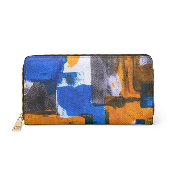 Womens Wallet, Zip Purse, Blue & Orange Geometric - One size