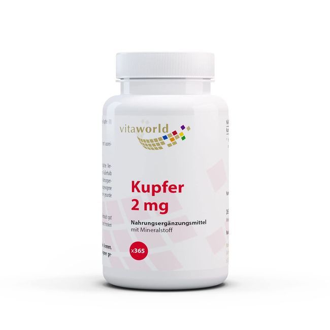 Vita World Kupfer 2 mg 365 Tabletten Vegan Hohe Bioverfügbarkeit Apotheke Herstellung