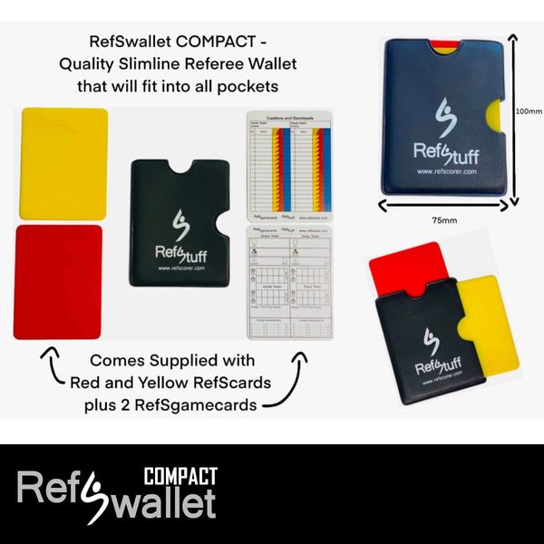 RefStuff RefScorer RefSwallet COMPACT – Football Soccer Referee Slimline Pocket Wallet Notebook with Red and Yellow Cards and 2 Match Day Record Game Cards