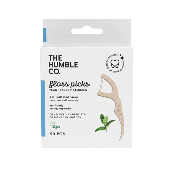 The Humble Co. Plant Based Floss Picks | Fresh Mint | Eco-Friendly, Vegan for Your Everyday Oral Care - Dentist Approved - Removes Plaque and Gives a Fresh Feel (1 x 50p)