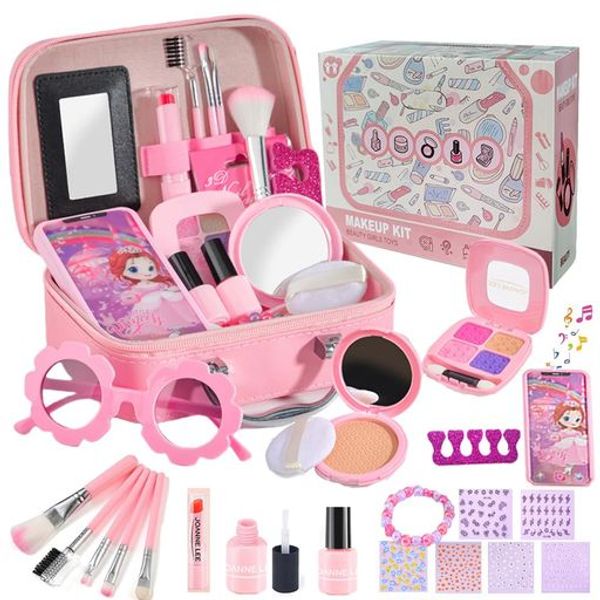 WESFEN Makeup Set Toy for Girls 22PCS Compact Makeup Set Makeup Toy for Girls Ages 3, 4, 5, 6 with Makeup Case Pretend Play Pretend Play Birthday Christmas Gift (AQ2116)