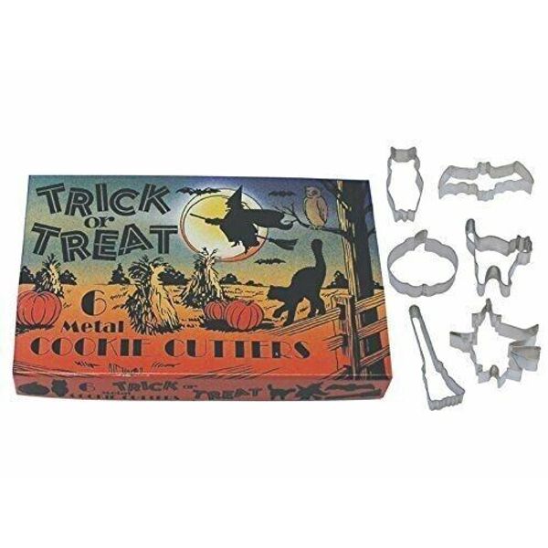 Vintage Inspired Trick or Treat Halloween Cookie Cutters in Retro Box