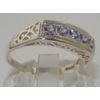 925 Solid Sterling Silver Genuine Natural Tanzanite Band Ring - Size J 1/2