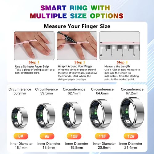 2025 Smart Ring with Air Gesture Control,Heart Rate&Sleep Monitor -Stylish Fitness Ring for Men&Women,IP68 Waterproof,Activity Tracker Records Steps Distance,Compatible with Android&iOS (Silver, 9#)